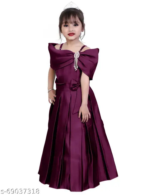 Solid purple silk blend western party dress, short sleeves for girls, 2023 latest design, Indian ethnic gown