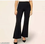 Fancy black cotton lycra trousers for women & girls, solid net pattern, sizes 24-32, India origin