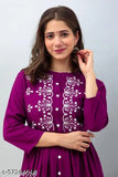 Rayon Mor Style Straight Embroidered Kurti with three-quarter sleeves, Indian mirror embroidery for everyday and occasion wear. Sizes: S, M, L, XL, XXL