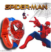 Multicolor LED digital spider-themed kids' watch with light, music, and face cover - 3-9 year red
