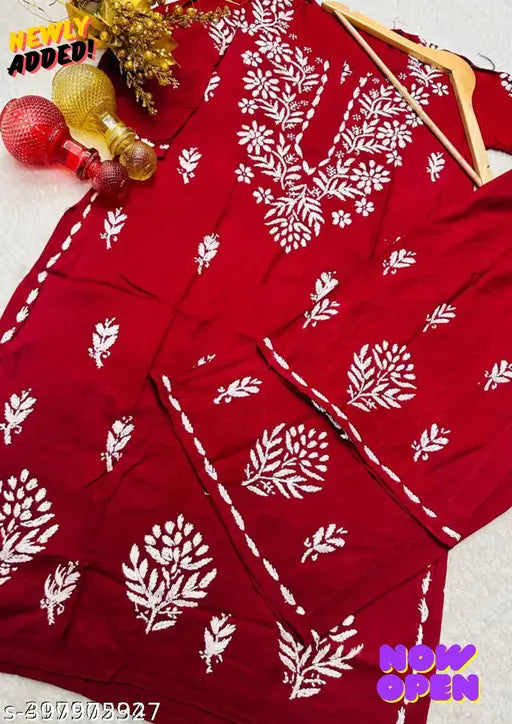 Rayon embroidered kurta with palazzo, Indian wedding season rayon chikankari work on display
