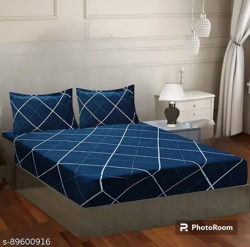 Glace Cotton, superfine elastic fitted King Size double bedsheet with abstract print & 2 pillow covers