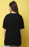 Black cotton oversize printed women's t-shirt with long sleeves, stylish design for women under 100, Indian origin