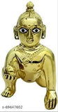Brass golden Laddu Gopal Krishna idols, 2 decorative showpieces, 7cm each, Indian artistry
