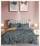 Glace cotton elastic fitted bedsheet (220 TC), geometric print, adult-sized (pack of 1) with 2 pillow covers, ideal for summer - Clovis Krafts premium quality