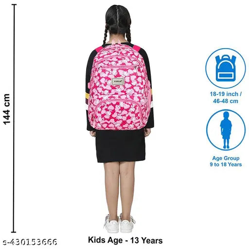 Pink Hello Kitty printed polyester school backpack, water resistant, trendy college bag for girls with 4 compartments and double zipper closure