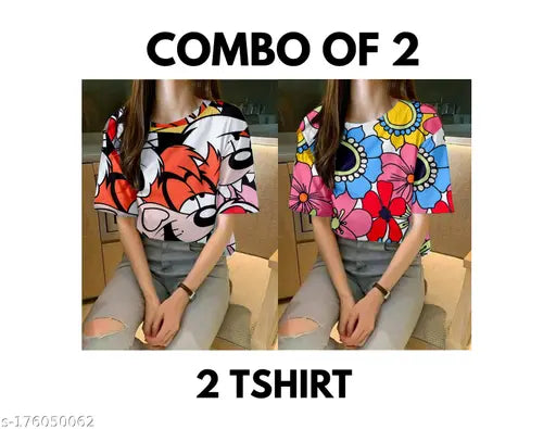 Large size Lycra oversized t-shirt combo for women in trendy color combination design, ideal for pairing with jeans and leggings, long lasting quality from India