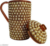 Pure copper water jug dinnerware set, 12cm x 23cm, 1500ml capacity for Ayurveda health benefits. Decorative pearl jug suitable for Diwali Christmas gifts