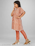 Rayon girls kaftan & bottom set with trousers, printed cotton, knee length, three-quarter sleeves. Perfect for ethnic wear in sizes 4-5 Years, 5-6 Years, 6-7 Years, 7-8 Years, made in India