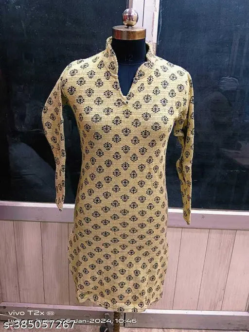 Wool three-quarter sleeve printed kurta in free size (bust 18in, length 36in), high-quality JAYKAT KURTI from India