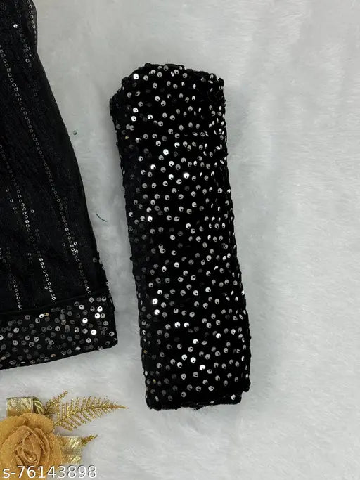 Unique design sequins net work saree with velvet blouse, embellished pattern and lace border, Indian ethnic fashion accessory