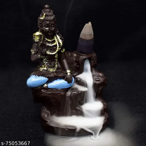 Tulika Collections polyresin Lord Shiva smoke fountain incense burner with backflow cones, Shiva in Dhyan Mudra, Indian-made gift for home, meditation space, or sacred occasions