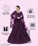 Purple embroidered net lehenga choli and dupatta, semi-stitched Indian bridal wear