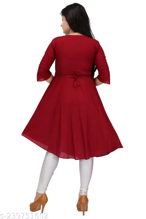 Maroon rayon three-quarter sleeve kurta for boys aged 13-14 or 14-15 years, solid pattern from India