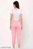 Cotton blend women's pink cat print dungaree, short sleeves, round neck, India origin