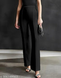 Black Lycra casual trousers for women, elastic with zip, comfortable lounge wear by SELVIA