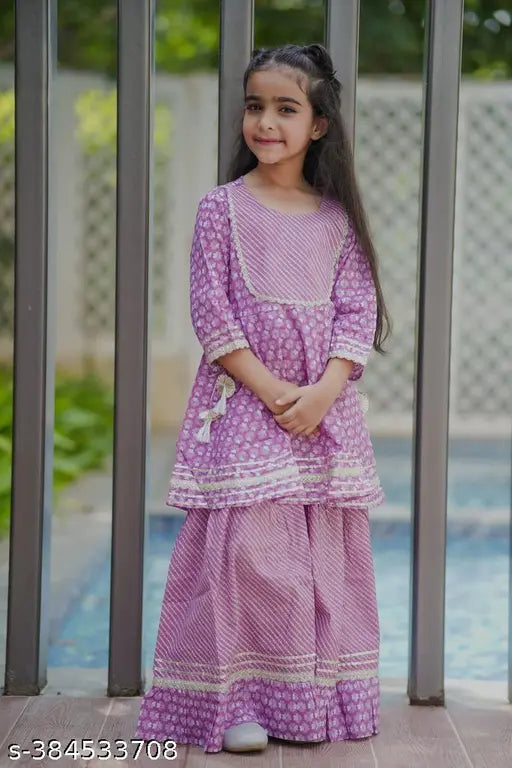 Printed cotton Kurti sarara set with dupatta, vibrant Indian clothing for kids aged 18 months to 10 years