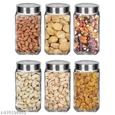 Airtight glass cube jars for kitchen storage, 1Ltr set of 6, transparent and airtight dry fruit jar for pantry organization