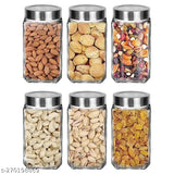 Transparent airtight glass jars, cube shape for kitchen storage, 1Ltr, pack of 6