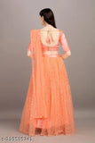 Semi-stitched satin lehenga with net blouse and embellished dupatta, free size for Indian wedding Haldi ceremony