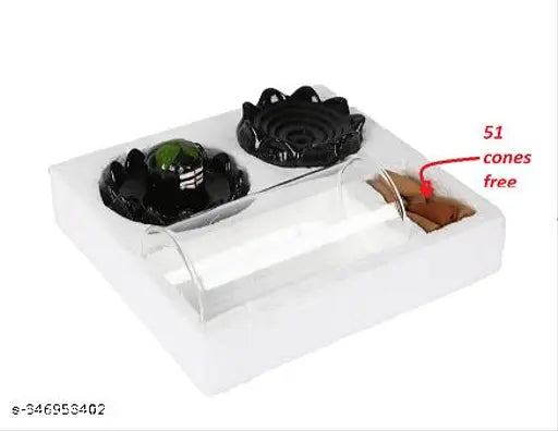 Black glass Shiva Linga backflow incense burner with 51 cones, decorative home & office item