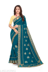 Georgette saree with semi-stitched blouse piece, embellished in Indian embroidery. Flowy and lightweight, perfect for any occasion." (124 characters)
