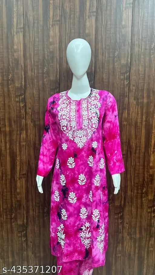 Hard Dry Rayon Pink Embroidered Net Kurta Set with Palazzos - Versatile, durable, and elegant Indian women's wear for various occasions