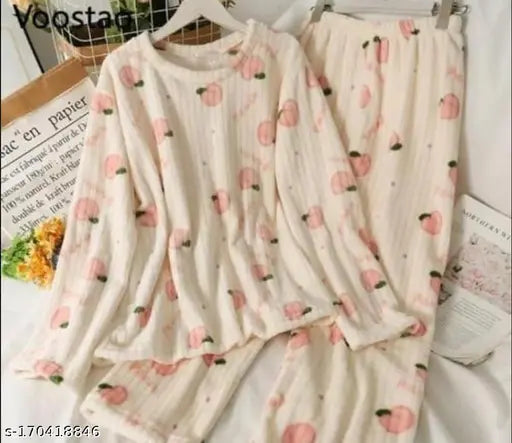 Warm woolen night suit for women, Disney & cartoon print pyjamas in XL/XXL sizes (Imported, stretchable 30-40 inch)