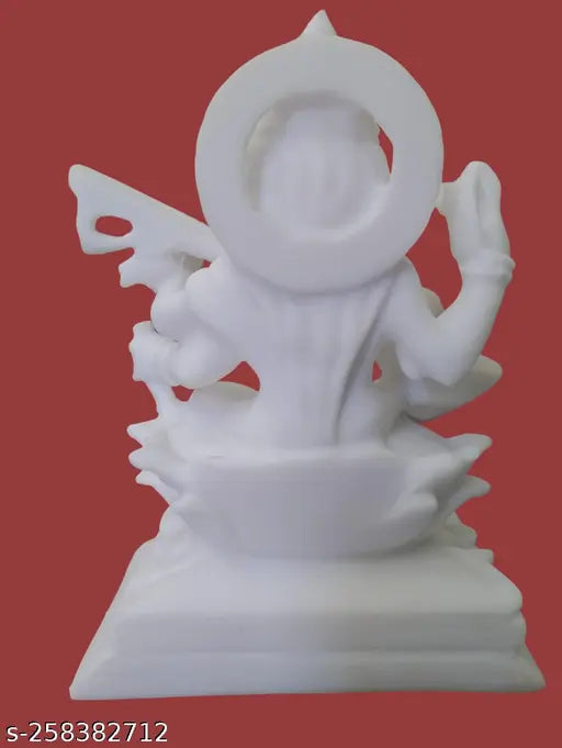 White marble Saraswati statue for Diwali Puja (6 inches) - decorative figure for home, office, or bungalow interiors