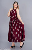 Rayon peacock feather printed anarkali kura, sleeveless Indian outfit in peacock color