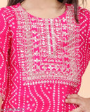 Kids girl embroidered rayon kurta sharara set, printed A-line top with three-quarter sleeves, 4-8 years, Indian traditional clothing for girls