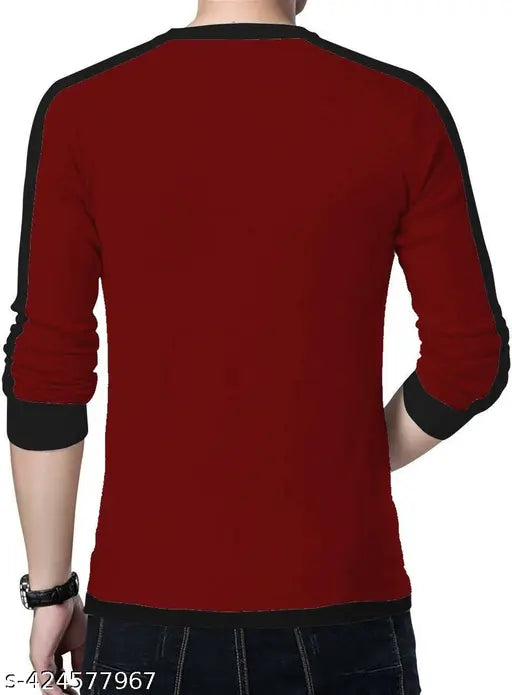 Maroon printed cotton blend kids' t-shirt, ideal for ages 4-15, regular fit with full sleeves