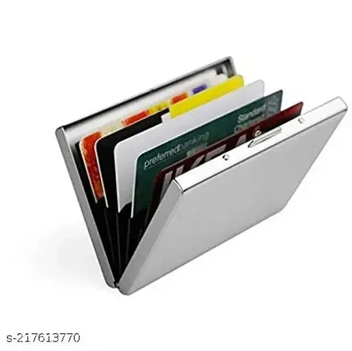 Stainless steel RFID protected credit card wallet, slim and water-resistant, with 6 business card holder for women and men. Solid, durable, and ultra-slim design for daily use and travel