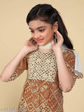 Printed cotton embroidery kurta set with harem pants & dupatta, trendy design for girls, A-line, calf length, three-quarter sleeves