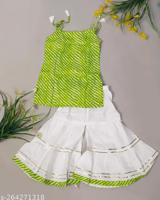 Indian cotton sanganeri printed kurti & sharara for baby girls, vibrant colors and gota patti detail, sizes 6M-6Y