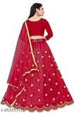 Embroidered satin lehenga choli set with dupatta, jari work and heavy embroidery on Banglori silk, semi-stitched in Indian free size (waist-44 inches, height-44 inches)