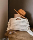 Handmade macrame cotton women's bag, featuring tassel detail, perfect for daily use or gifting, authentic Indian craftsmanship