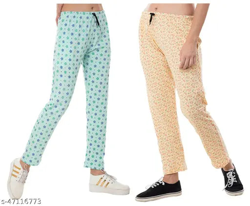 IndiStar women's cotton printed lower pyjama (pack of 2), comfortable sleepwear/jogging wear in various sizes
