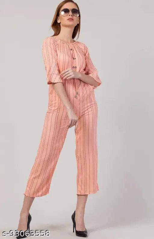 Stylish polyester printed net jump suit set with three-quarter sleeves, suitable for casual or party wear, size N (S: 34-26-48, M: 36-28-48, L: 38-30-48). Made in India