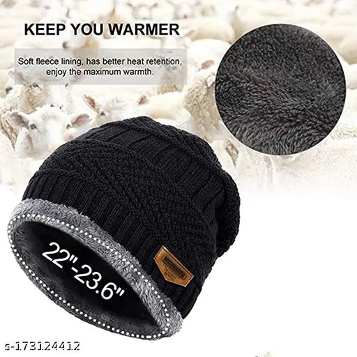 Winter woolen beanie cap, soft textured knit for men & women, ideal for Autumn-Winter, Made in India