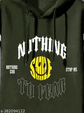 Olive and white cottonblend slim fit men's printed hoodie with long sleeves, olive accent on white background