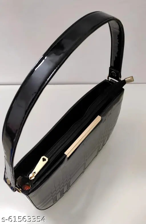 Black synthetic slingbag, lightweight design with short handle, perfect for women's everyday essentials