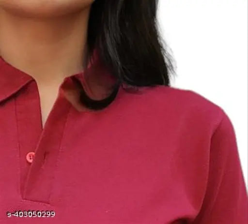 Maroon cotton collar t-shirt for women & girls, premium quality, vibrant solid pattern, perfect summer wear
