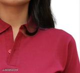 Maroon cotton collar t-shirt for women & girls, premium quality, vibrant solid pattern, perfect summer wear