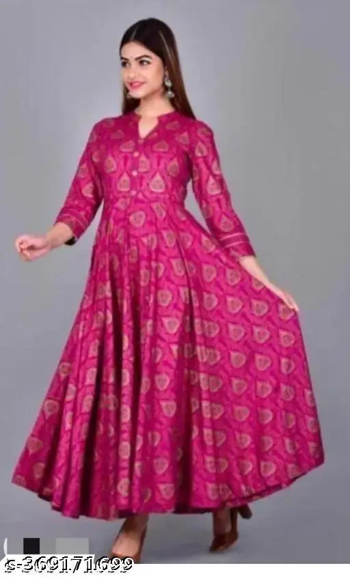Rayon women's print anarkali kurti, three-quarter sleeve, vibrant Indian style