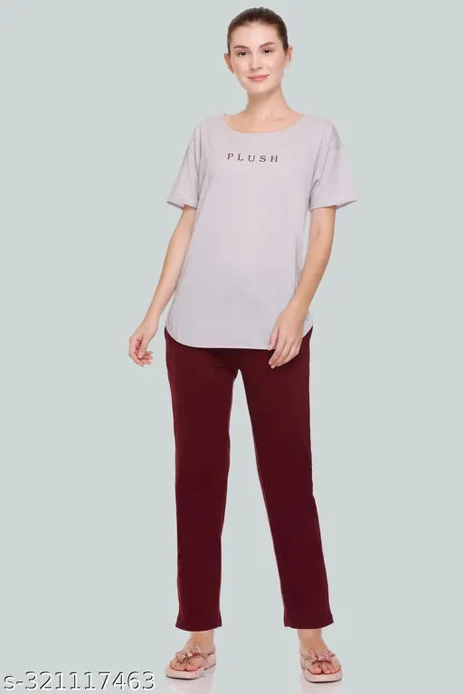 Women's cotton blend crop top & ankle length pyjama set, printed net summer wear for women (S-XXL)