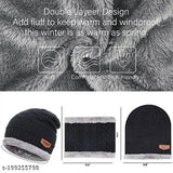Woolen unisex beanie cap & muffler scarf set - ultra soft, snow proof, 20 degree temperature - Indian-made knitted winter wear