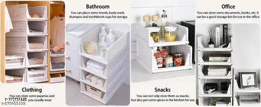 Plastic 4-layer foldable clothes organizer by NEWON, stackable and mesh-designed for wardrobe storage