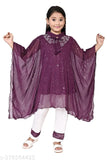 Purple & white cotton blend kids pyjamas for baby girls, embellished sleeve style with 2-11 years sizes - India origin