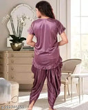 Black hosiery night suit and pajama set for women and girls, solid pattern sleepwear